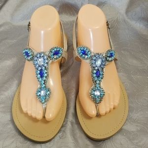 BCBGENERATION BAILY BLUE JEWELED THONG SANDALS 8.5